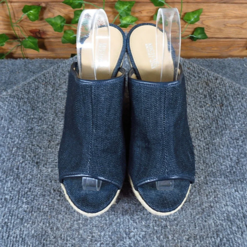 Michael Kors Hastings Mule Womens Wedge Sandals Size 7M Summer Navy Denim Jute